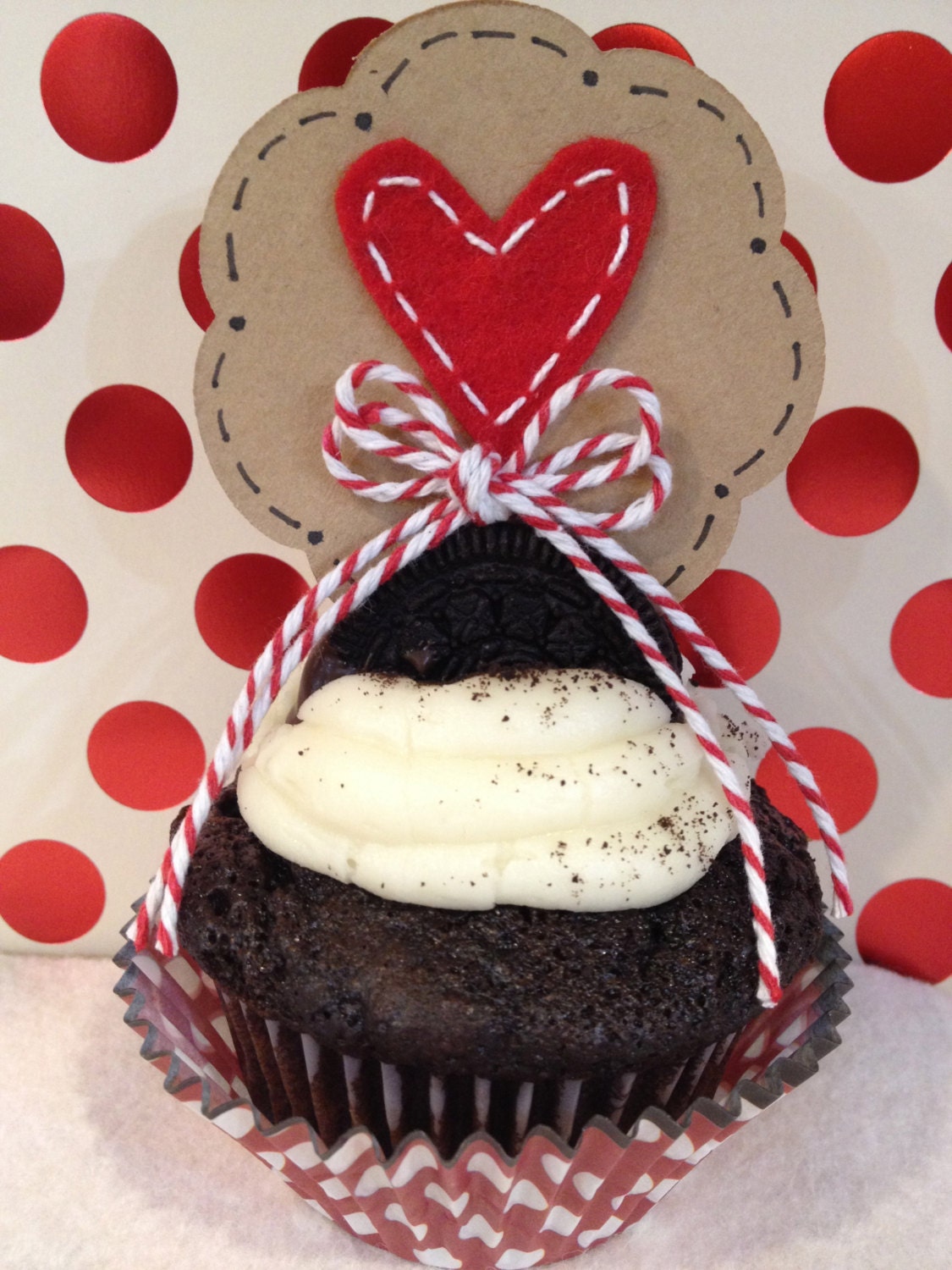6 felt red heart cupcake toppers