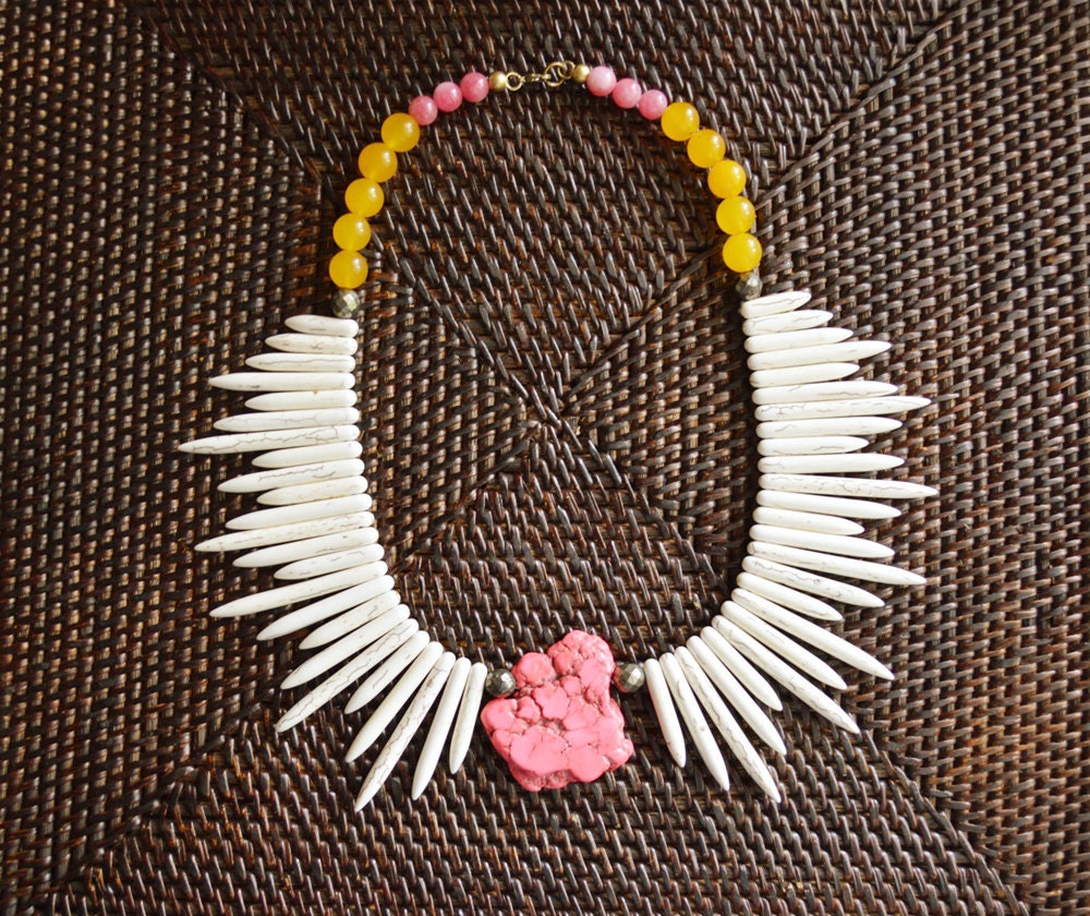 White Spike Pink Nugget Necklace