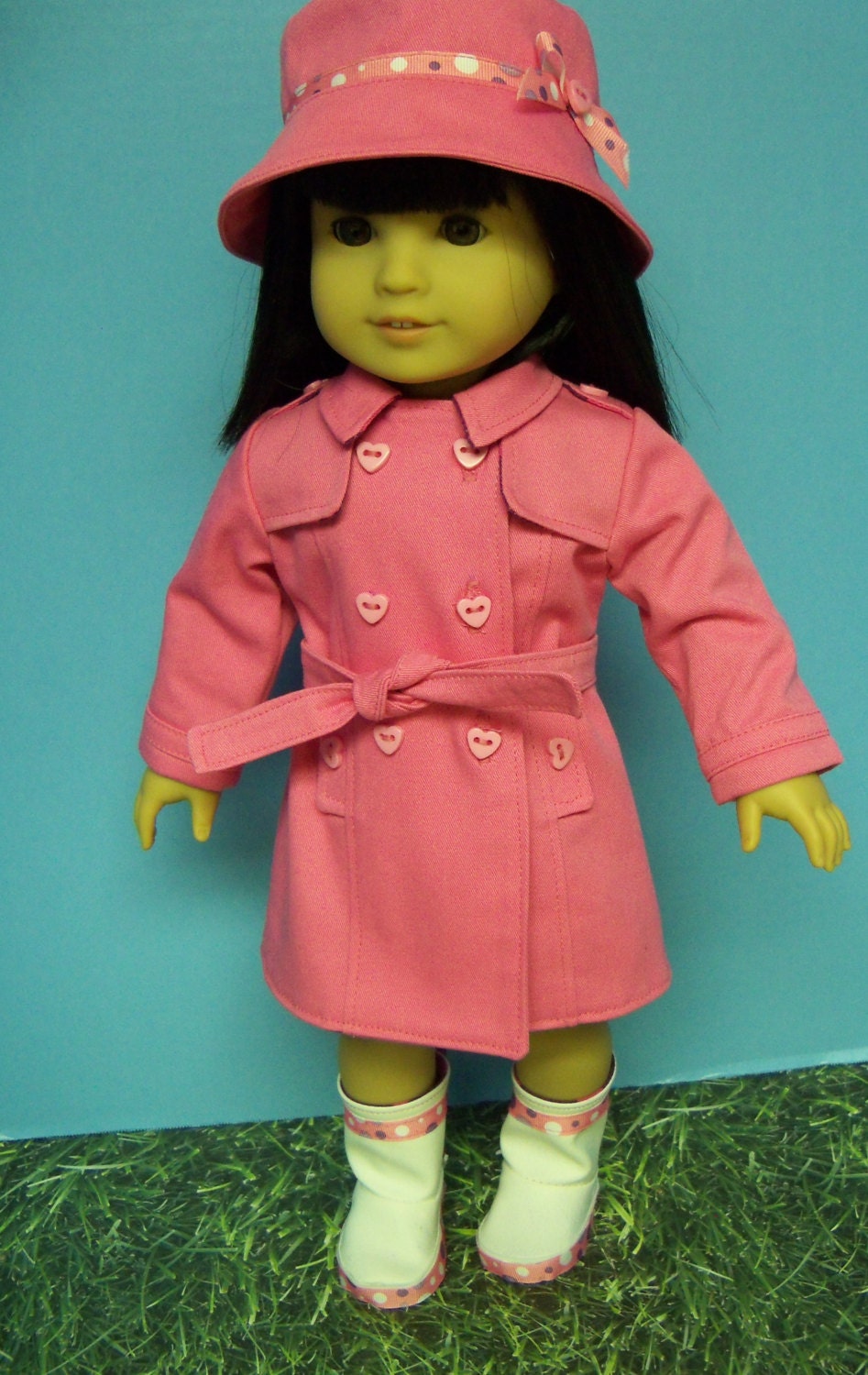 American Girl Doll Clothes:  Trench Style Rain Coat and Hat
