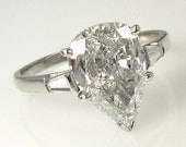 Reserved...Vintage Estate 2.83ct Classic PEAR Cut Diamond Engagement Ring in PLATINUM with Baguettes, Circa 1935