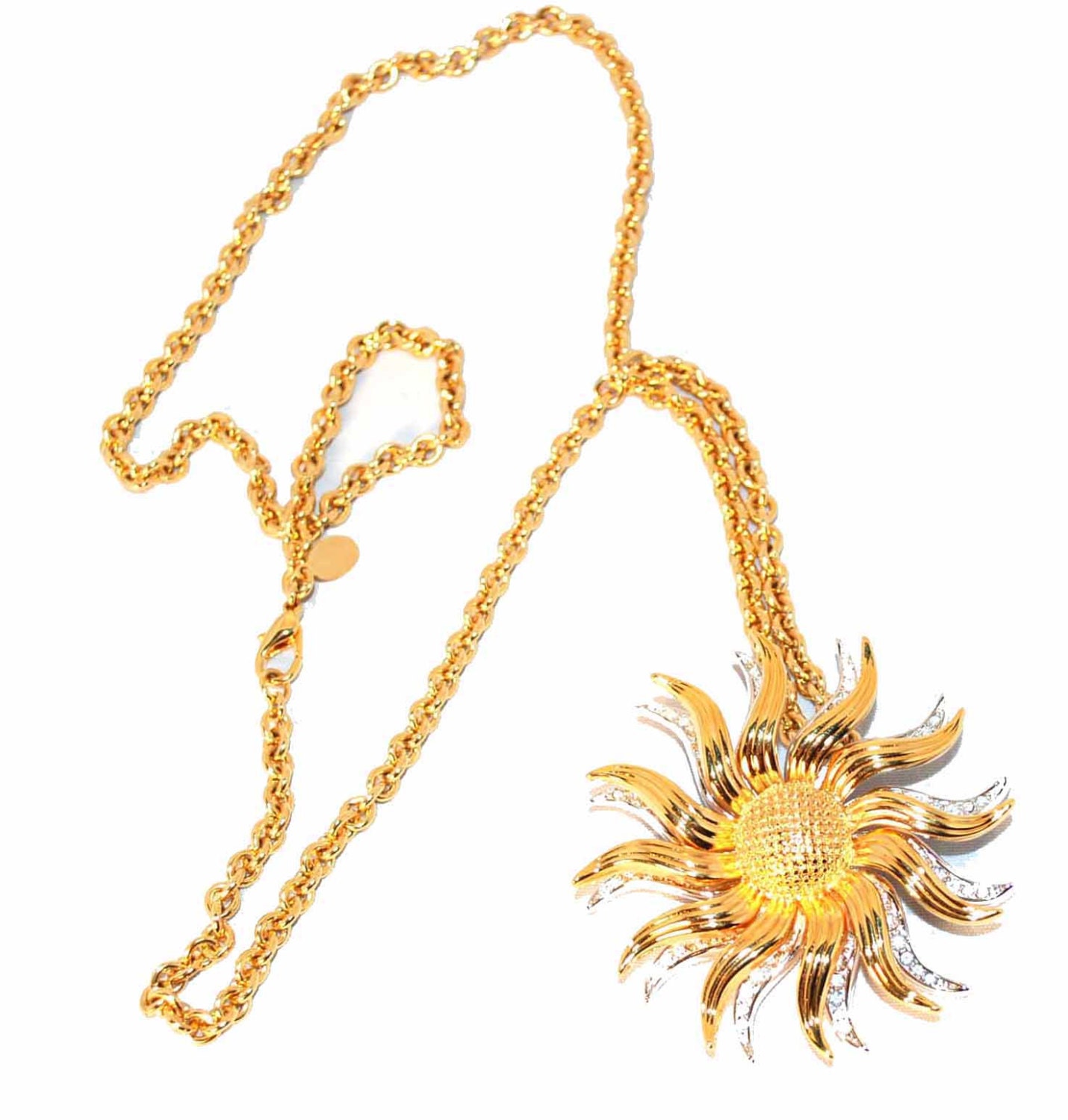 Kenneth J Lane Rhinestone Sunflower Necklace or Brooch