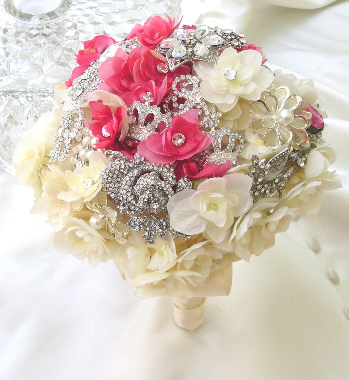 Bridal Brooch Bouquet, Ivory Brooch Bouquet, Pink Bridal Bouqet, READY TO SHIP