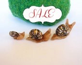 Snail family miniature, Three tiny snails made from polymer clay, Terrarium miniature