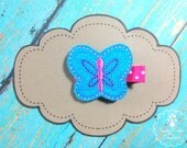 Butterfly Felt Hair Clip Turquoise and Hot Pink Embroidered for Baby, Toddler or Girl