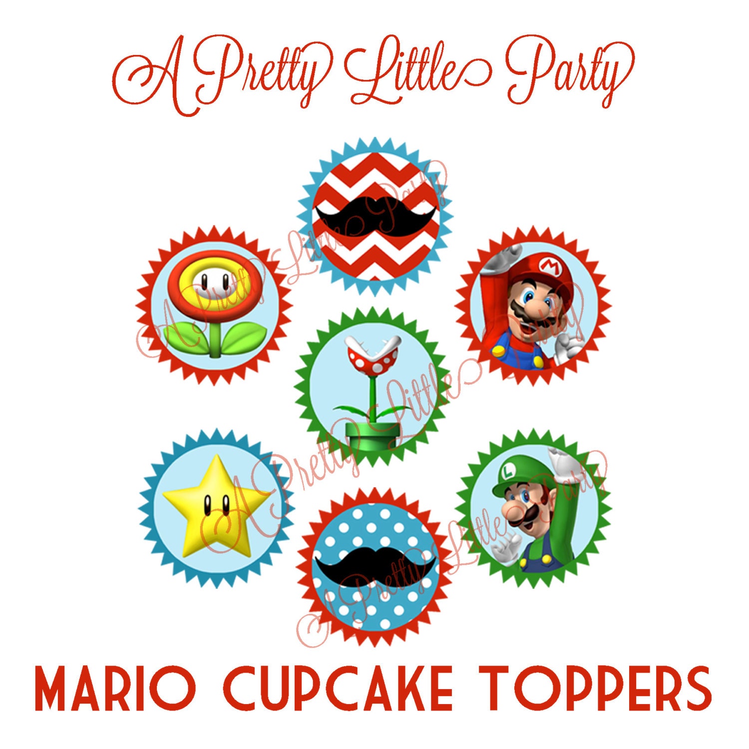 Mario Cupcake Toppers - Super Mario - Mario Bros - Party Supplies - INSTANT DOWNLOAD