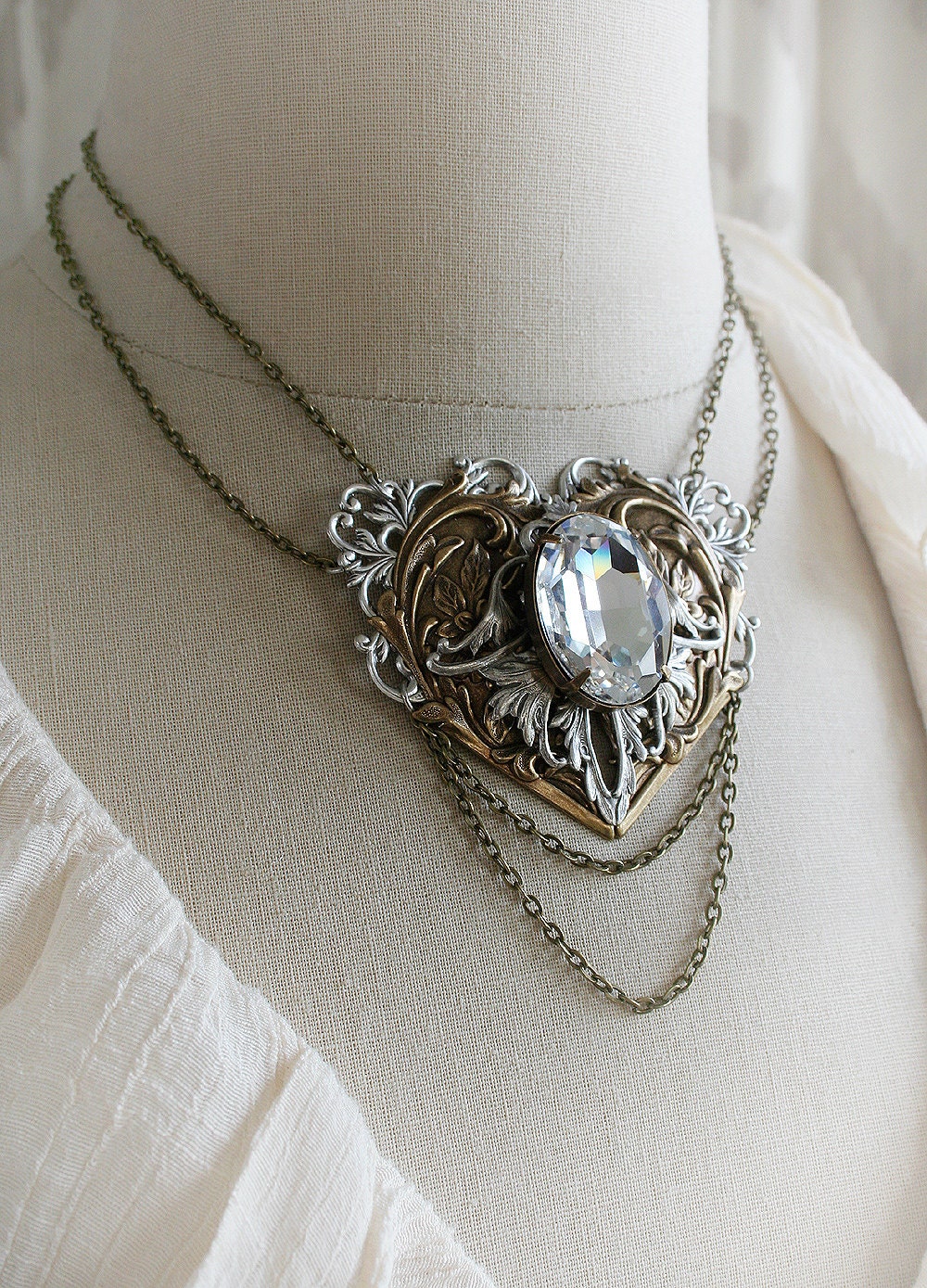 MY HEART romantic Victorian steampunk bridal wedding choker set with Swarovski crystal focal, earrings included