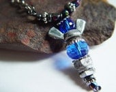Royal Blue and Silver Iridescent Beaded Wingnut Angel Necklace