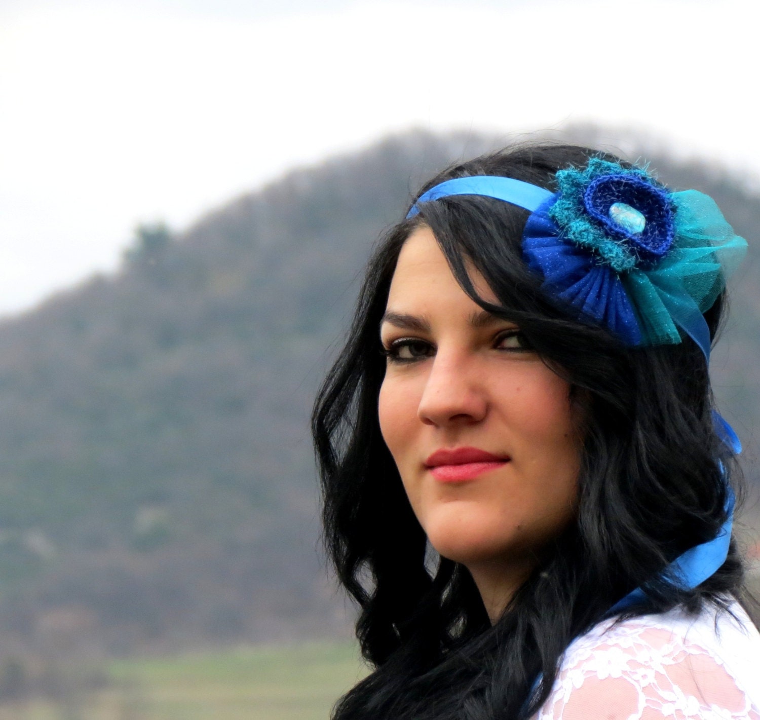 Royal and aqua blue women headband. multi purpose headband, neck band and cuff bracelet at the same time.