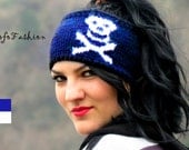 Hand Knit Skull Headband Royal Blue & White Ear Warmer by EmofoFashion and NEW Colors too. Women Headband, Hair cover