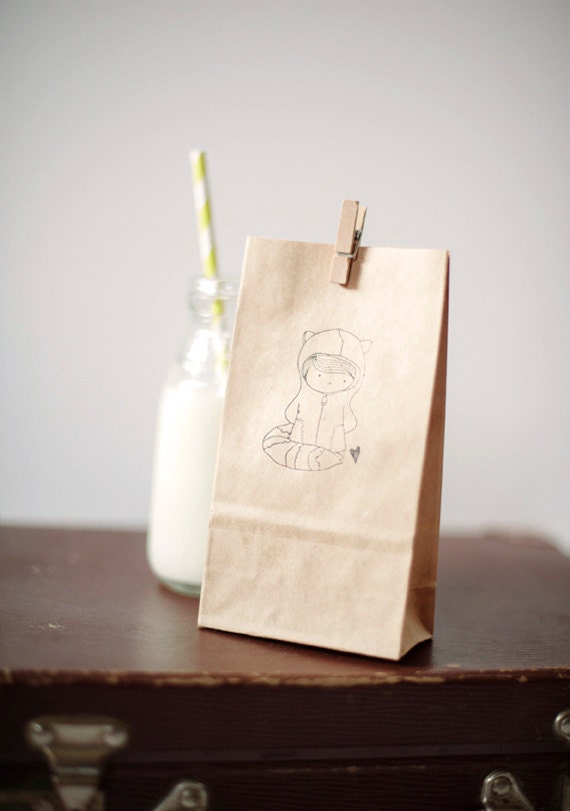 Raccoon Hand Stamped Kraft Lolly Bag Pk 10