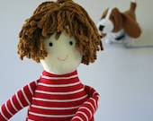 Boy Doll eco-friendly rag doll, he has bamboo yarn hair and is stuffed with bamboo fiber
