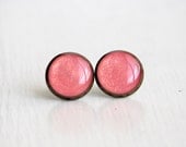 Pink Stud Earrings, Light Pink Studs, Pale Pink Shimmer, Pink Fake Plugs - PARASOL