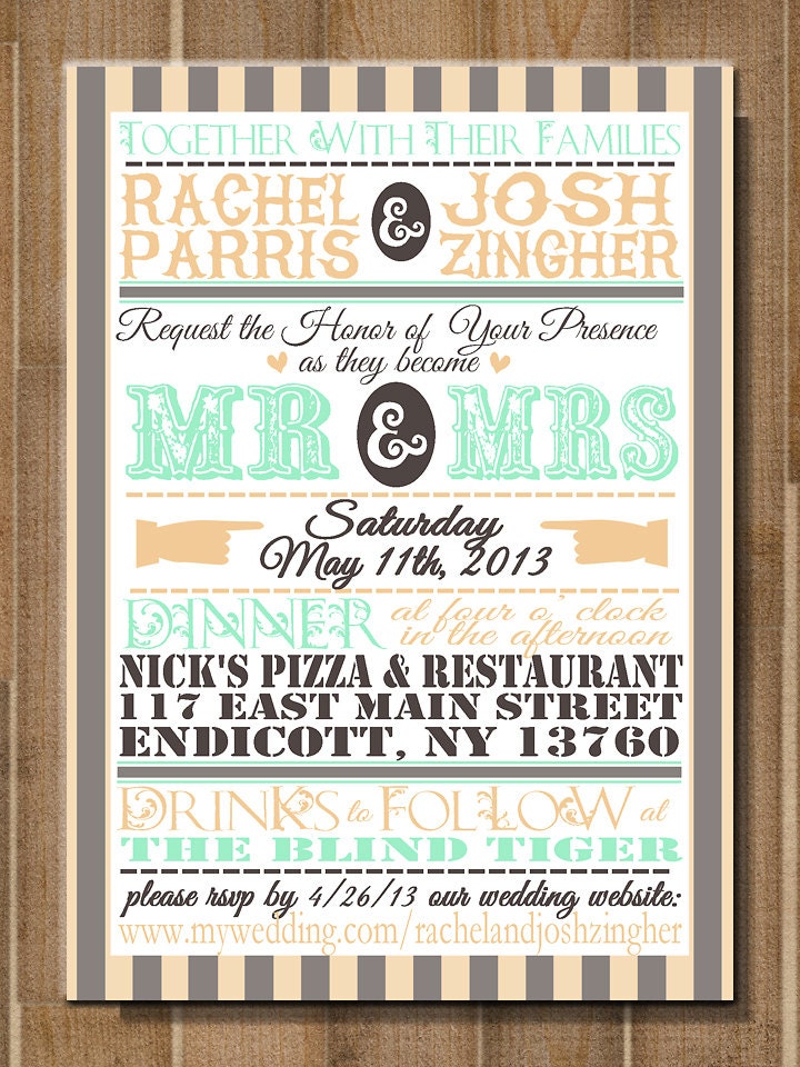 VINTAGE Poster Style Wedding Invitation -- PRINTABLE 5x7 Flat Invite -- CUSTOM Invitation