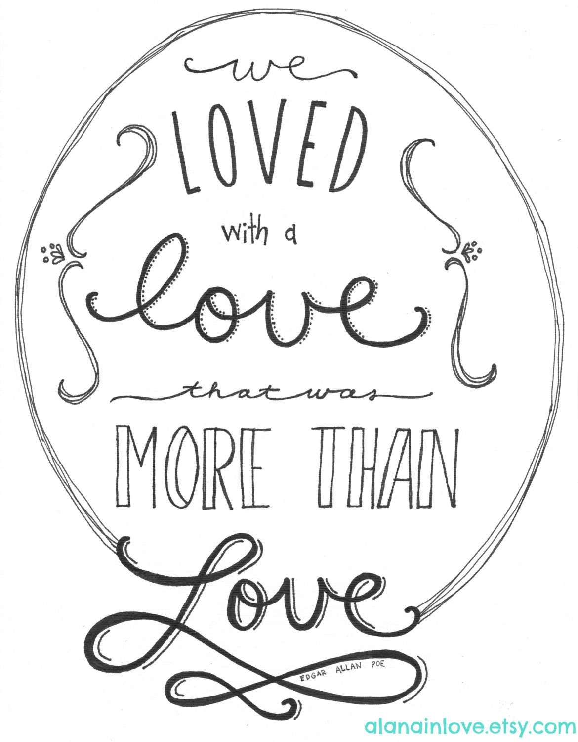 Edgar Allan Poe Love Quote "We loved with a love that was more than love" Original chalk-art style art