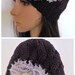 Purple Cable Knit Beanie  with Grey Shabby Chiffon Fabric Flowers and a  Rhinestone Accent
