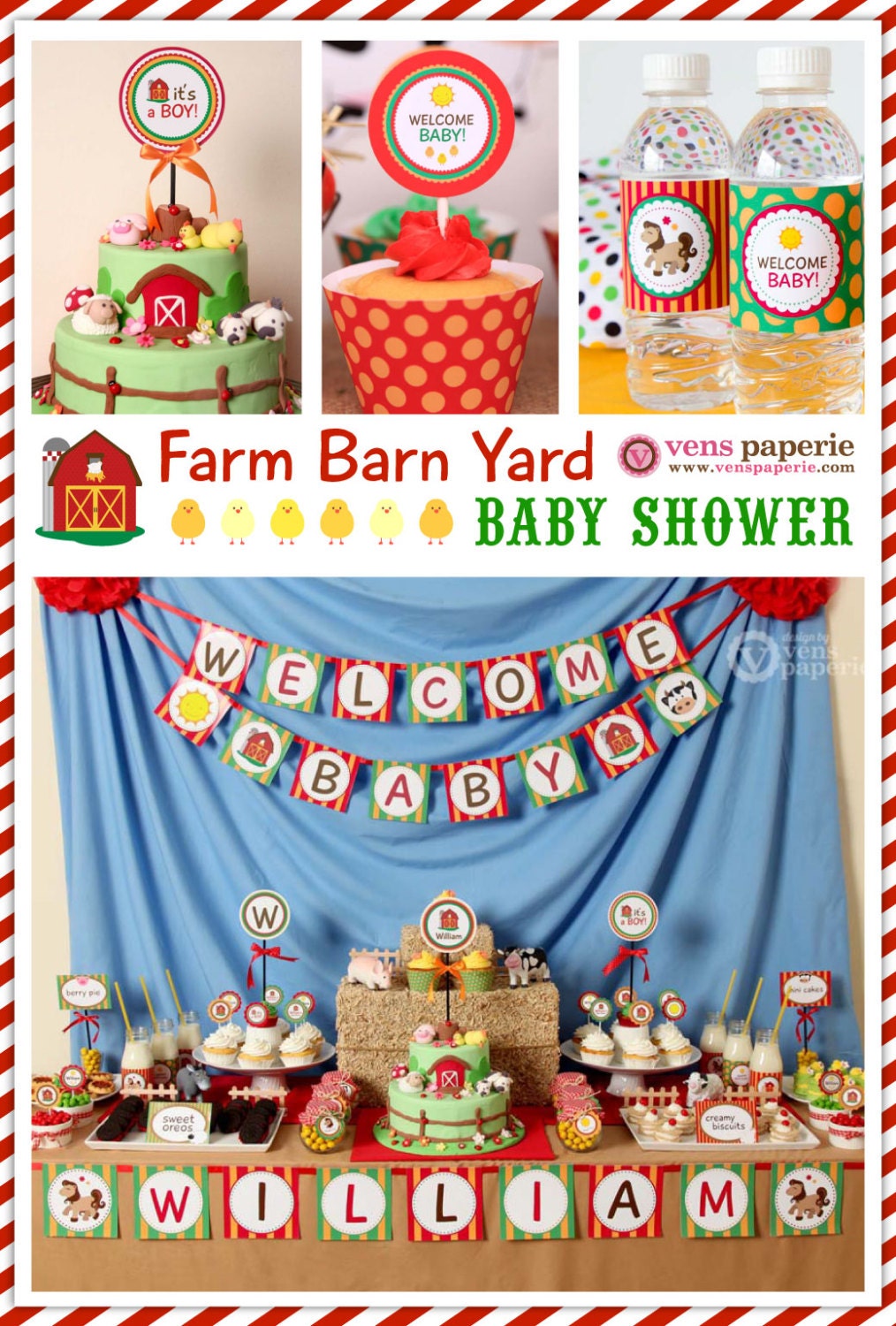 Farm Barn Yard Baby Shower Package Personalized FULL Collection Set - PRINTABLE DIY - BS809CA1x