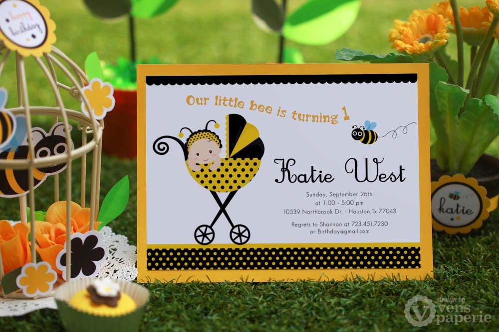 DIY PRINTABLE Invitation Card - Baby Bumble Bee Birthday Party - PS816CB1a3
