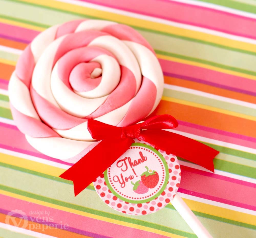 Red Pink Berry Strawberry Birthday Party - DIY PRINTABLE Favor Tag Thank You Label - Instant Download - PS803CA1h