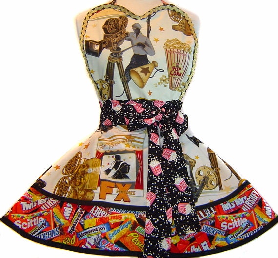 Movie Night Apron  "Lights, Candy, Action"--Only From Tie Me Up Aprons--Ready To Ship