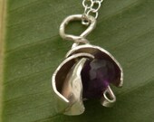 Unfolding Sterling Silver and Amethyst Seed Pod Necklace