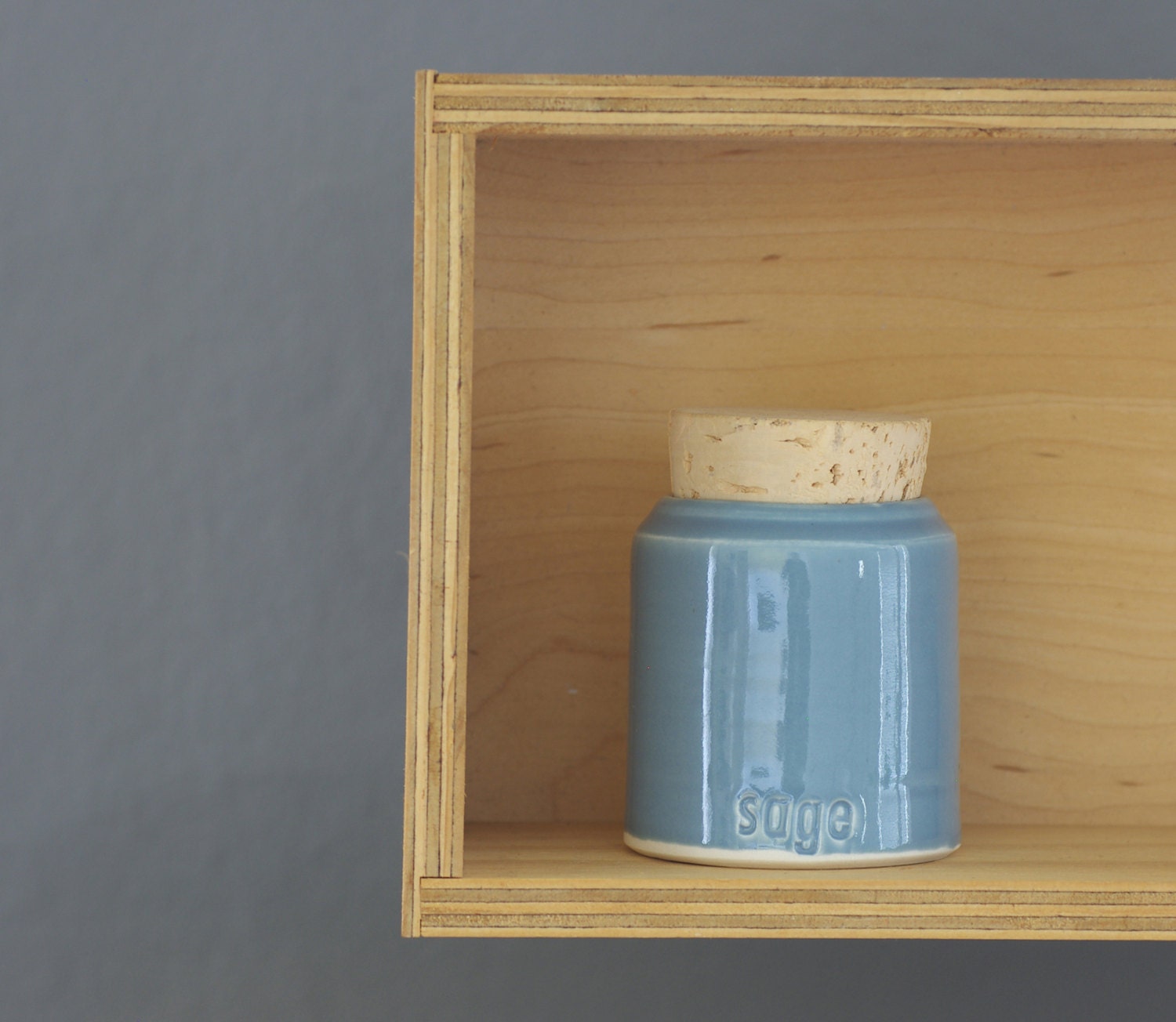 SALE sage spice bottle. corked jar . kitchen canister. porcelain with blue glaze. minimal modern utilitarian ceramics by vitrifiedstudio