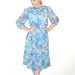 Vintage Dress Floral 1980s Teal  Aqua Purple Floral Floating Retro Party Secretary