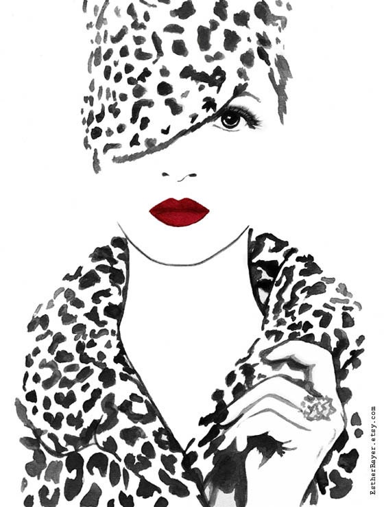 Black, White and Red Watercolor Fashion Illustration Painting Art Print - EstherBayer