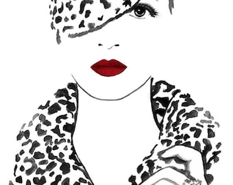 Black, White and Red Watercolor Fashion Illustration Painting Art Print