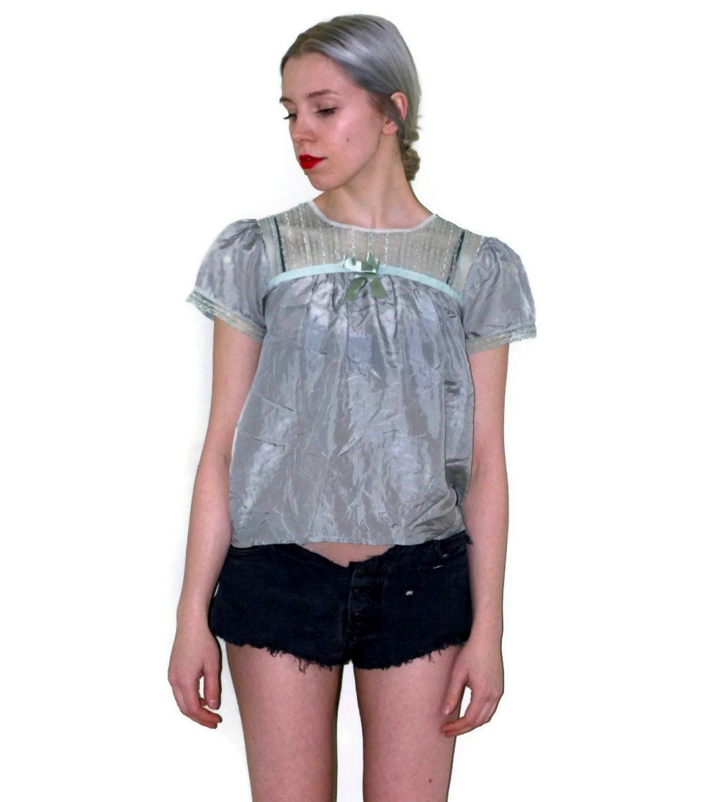 Mint Silk and Lace Babydoll Top