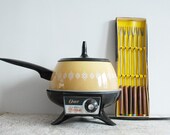 Retro Yellow Oster Electric Fondue Pot, Warmer, and Forks - Working Condition
