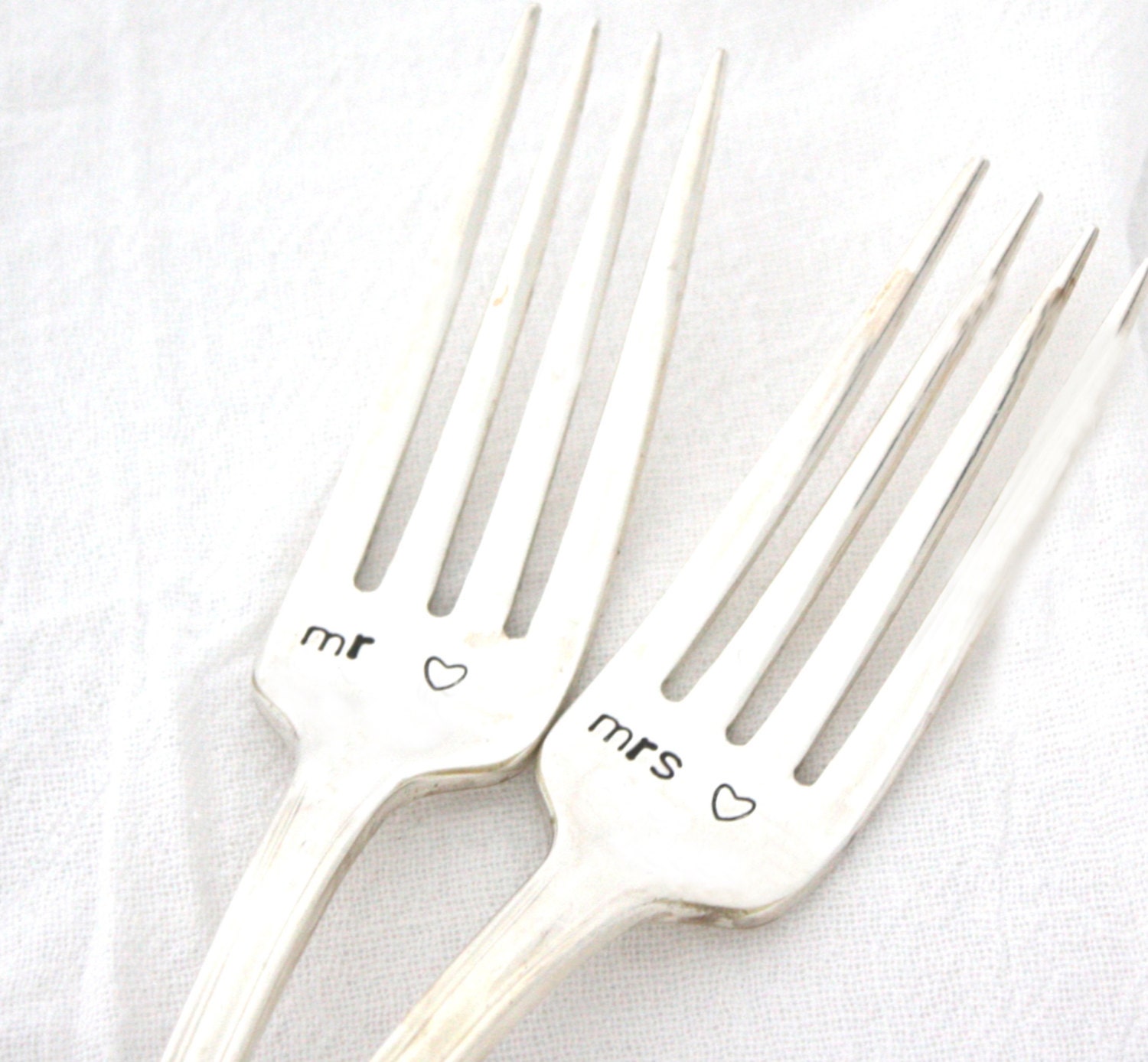 Mr & Mrs table setting- hand engraved wedding forks for wedding gift or engagement gift.