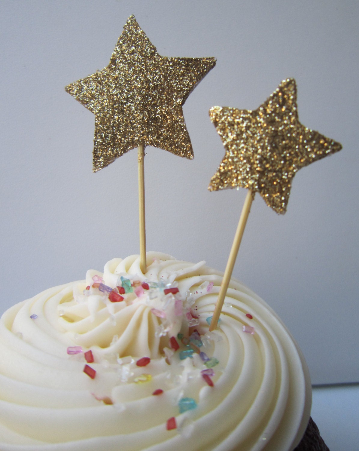 Gold Glitter Star Cupcake Toppers. 20 pieces