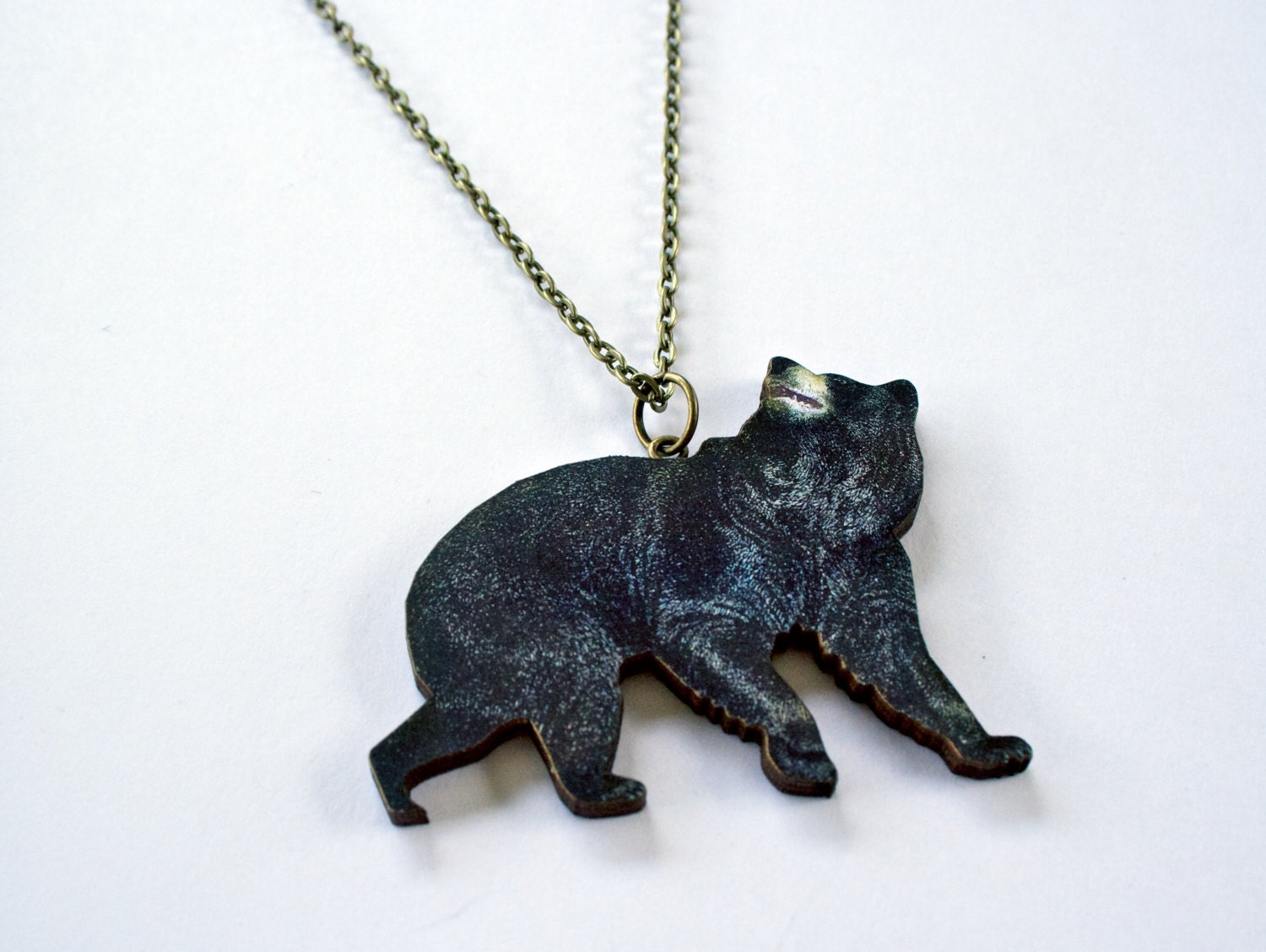 Wood Cut Black Bear Necklace