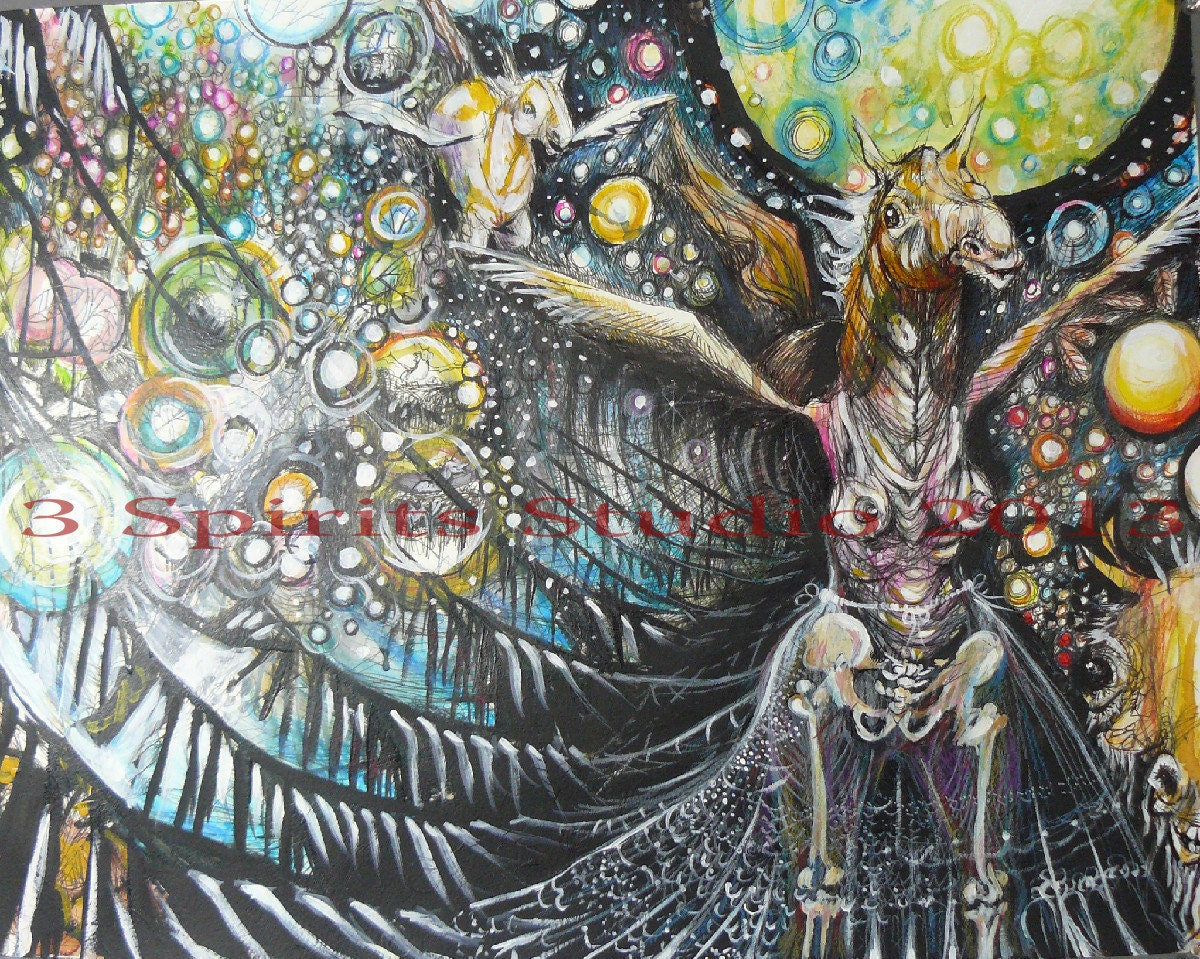 Original Abstract Drawing - "Flight of the Horsebride" (part of the Herd Series)