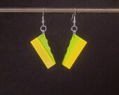 Angular yellow and lime green earrings with silver plated ear wires