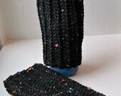 Black Color Pop Fingerless Gloves, Ribbed, Colorful, Crochet, Multi colored