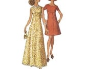 Retro 60s Mod Dress Day Evening Length Simplicity Sewing Pattern Long Sleeve Sleeveless Bust 32