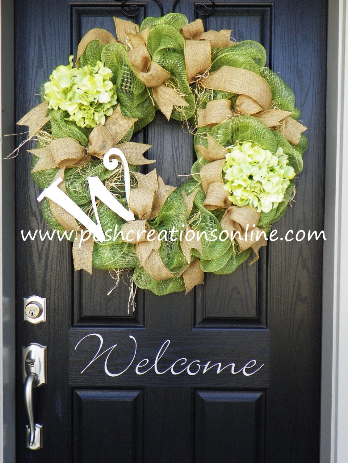 Spring Green, Spring Wreath,  Summer Mesh Wreath, Burlap Wreath, Deco Mesh Wreath, Summer Wreath, Custom initial Monogram