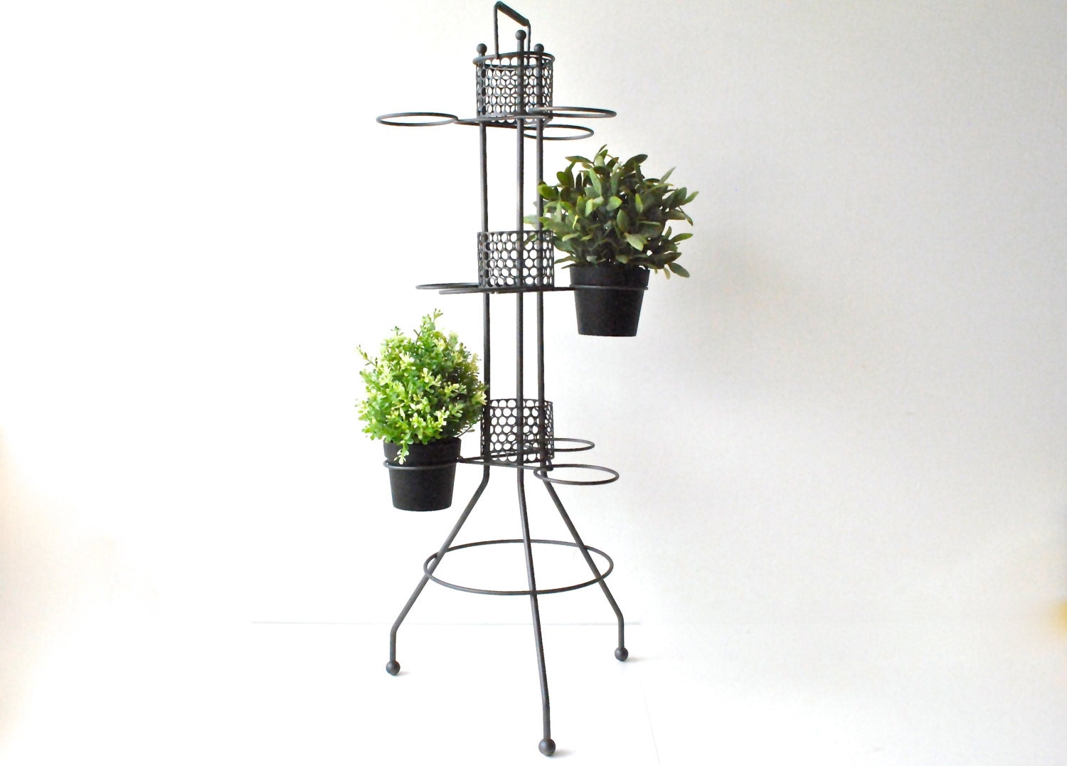 Tall Mid Century Metal Plant Stand - Atomic Modern Design - Holds 9 Pots