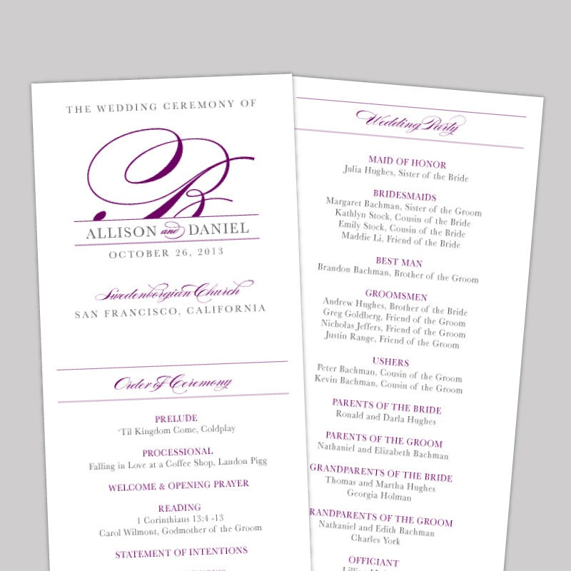 Printable Wedding Program -- Pretty Script No. 8 Collection