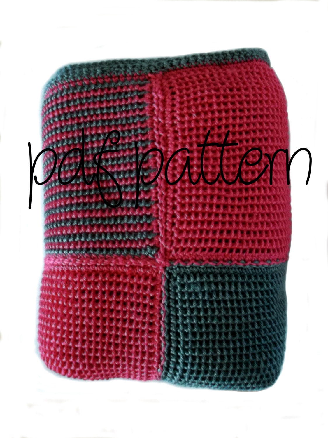PDF Crochet Pattern - Intermediate Level -  Hot Pink and Heather Grey Squares Afghan Blanket Throw