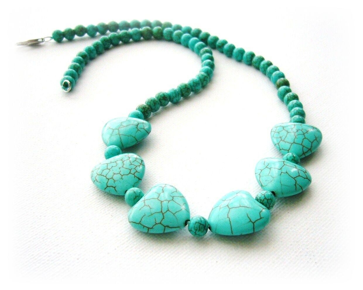 Turquoise Necklace - Hearts Necklace