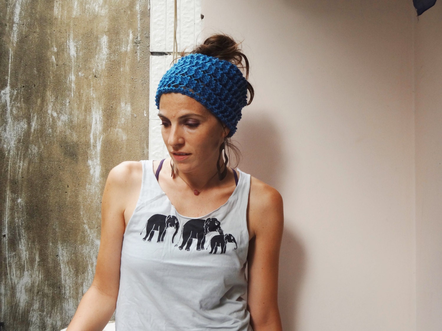 Knit Headwrap in OCEAN - dreadlocks headwrap - wide lace headband - dark blue circle scarf - gift for her under 25