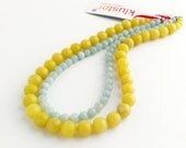 Aqua Lemon Statement Necklace by Kluster, with Yellow Jade and Light Blue Amazonite Gemstones. Bright Chunky Necklace, 100% Sterling Silver.