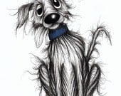 Little Stinker Horrible smelly pet dog picture Original ink pen drawing