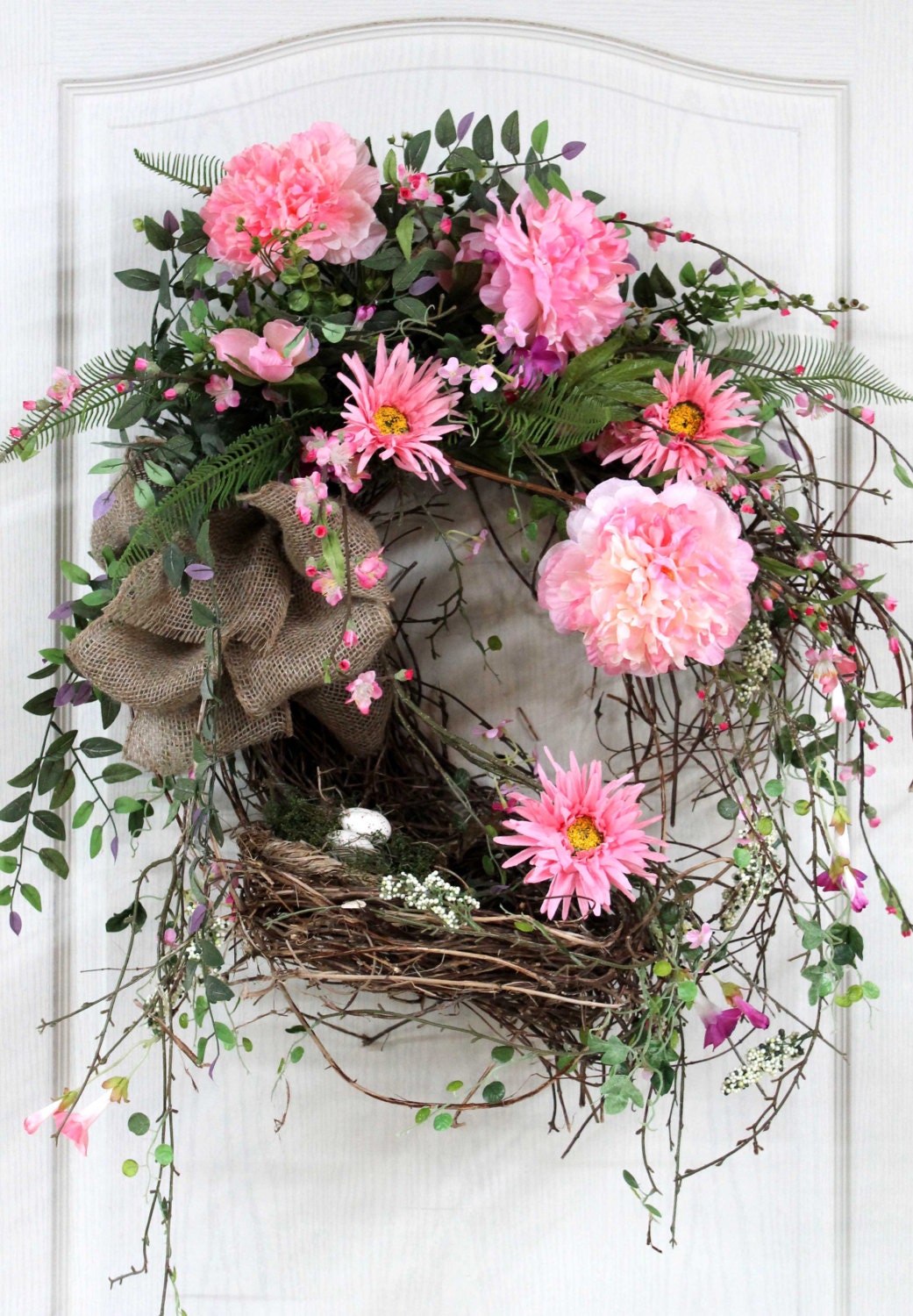 Front Door Hanging, Honeysuckle Swag, Country Swag,  Nest with Eggs, Beautiful Spring/Summer Decor, Front Door Wreath -- FREE SHIPPING