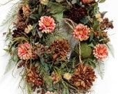 Country Wreath, Front Door Wreath, Everyday Wreath, Moss Ball, Honeysuckle, Summer Wreath, Country Decor -- FREE SHIPPING