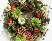 Country Wreath, Front Door Wreath, Everyday Wreath, Red Apples, Honeysuckle, Summer Wreath, Country Decor -- FREE SHIPPING