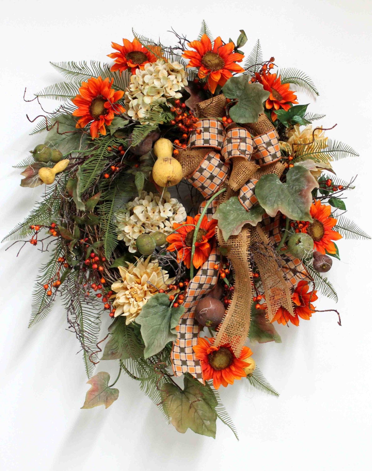 Country Wreath, Front Door Wreath, Everyday Wreath, Gourds, Honeysuckle, Summer Wreath, Fall Wreath, Country Decor -- FREE SHIPPING