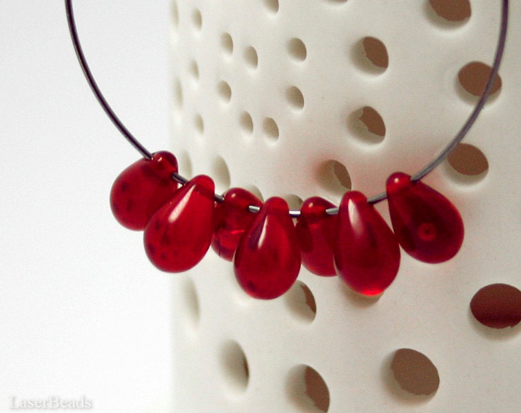 Dark Red Czech Teardrop Beads 10mm (20) Glass Crimson